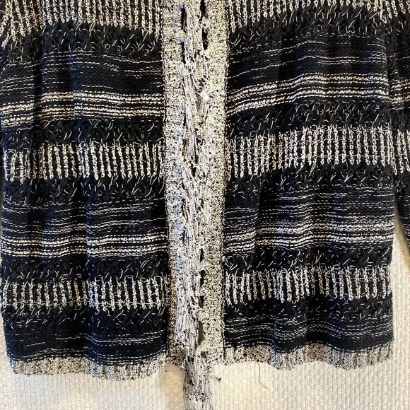 Ruby Rd Black and White Open Sweater Tassel Medium Weight Size Large Boho Casual - Picture 2 of 10